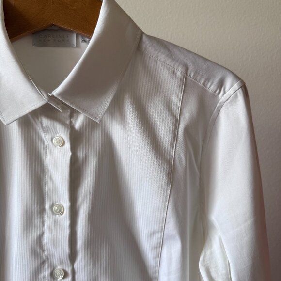 White Satin Tuxedo Button Down Blouse | Size 10 | Classic Luxe Dress Shirt - Picture 1 of 16